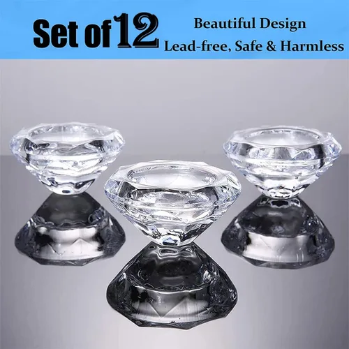 Vista 3 de GOLDEAL 12 portavelas de cristal transparente con forma de diamante, portavelas votivas para uso a granel para bodas, fiestas, cenas, decoración