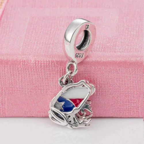 Vista 3 de Dije colgante de plata de ley 925 con cuerno italiano, bandera de Puerto Rico, cinta de cáncer de sobreviviente, bruja de Halloween, huella de pata