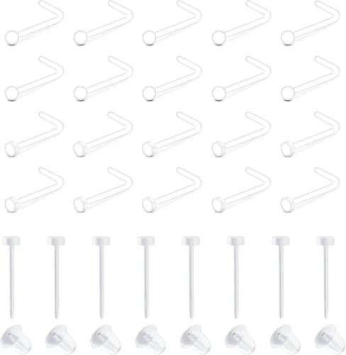 Vista 11 de QWALIT Aretes de nariz transparentes para el trabajo, piercings de nariz transparentes para el trabajo, piercing de nariz de plástico transparente
