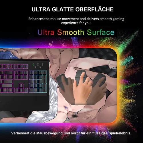 Vista 5 de Mouse Pads Sexy Anime Girl RGB Mouse Pad Desk Gaming Laptops Keyboard Mat LED Mousepad Gamer Deskmat Mause Pc Pads XXL 24 inch x12 inch
