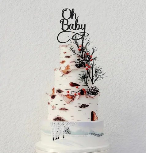 Vista 2 de Oh Baby Cake Topper – Suministros de decoración de pastel de fiesta de cumpleaños con purpurina negra, para baby shower/revelación de género, fiesta