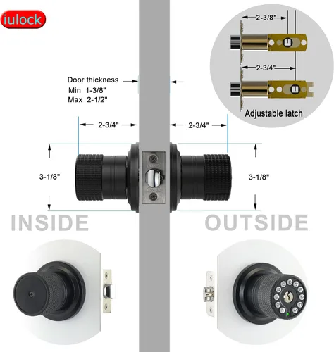 Vista 6 de iulock Pomo de puerta inteligente con teclado y llave, cerradura de puerta de entrada sin llave con agarre de goma, bloqueo automático, 50 códigos