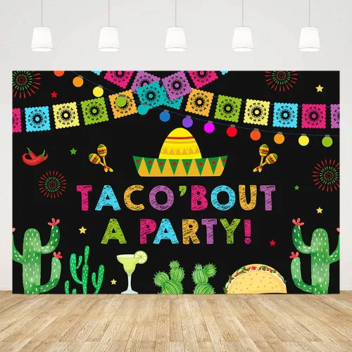 Vista 7 de Telón de fondo de fiesta de 7 x 5 pies, banderas coloridas de cactus, fondo de fotografía, decoración de baby shower, fiesta mexicana, despedida