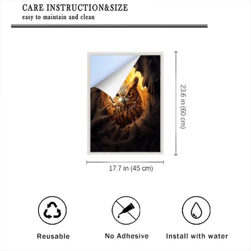 Vista 2 de Interesante película de búho para ventana, bloqueo de calor, agujero de árbol natural, vida silvestre, pájaro, privacidad, decoración de ventana