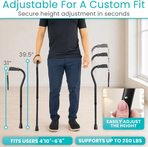 Vista 4 de Vive Walking Cane for Women, Men, Elderly - Patented Offset Grip - Lightweight Adjustable Walking Aid with a Non-Slip Tip - Sturdy Balancing