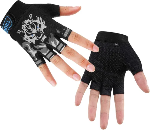 Vista 2 de Accmor Guantes de pesca para niños, guantes deportivos para niños, guantes de ciclismo para niños, guantes de medio dedo para ciclismo, camping