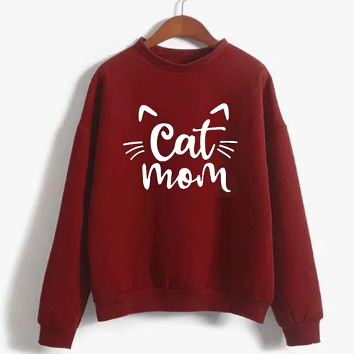 Vista 2 de Linda sudadera de manga larga con estampado de letras para mujer y gato