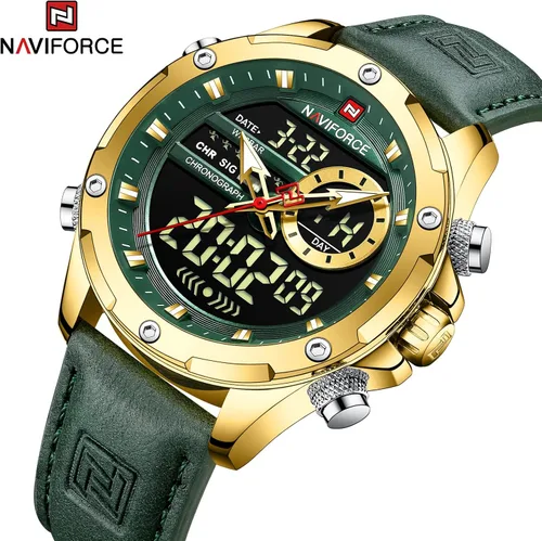Vista 2 de NAVIFORCE Reloj digital militar para hombre movimiento de cuarzo japonés analógico resistente al agua reloj deportivo de cuero multifuncional
