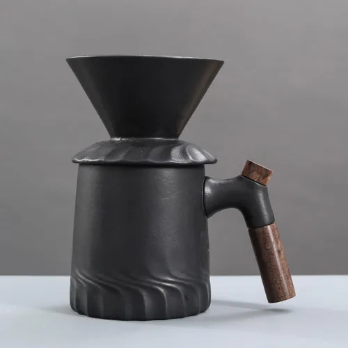 Vista 9 de Juego de cafetera negra hecha a mano, jarra de café de cerámica a prueba de calor ACM01B