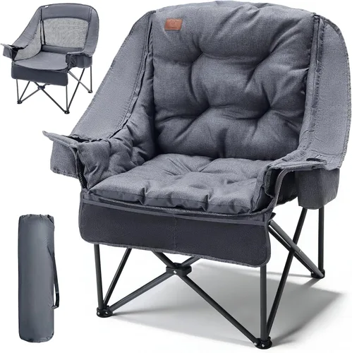 Vista 14 de EVER ADVANCED Silla de campamento XL con cojín desmontable, silla de malla para adultos, plegable, de gran tamaño, con bolsillo de malla enfriadora