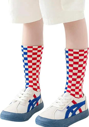 Vista 4 de Calcetines tobilleros de algodón a cuadros para niñas y niños pequeños unisex