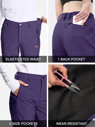 Vista 5 de MAGCOMSEN Pantalones de senderismo con forro polar para mujer, impermeables, aislados, para nieve, esquí, invierno, caza, softshell