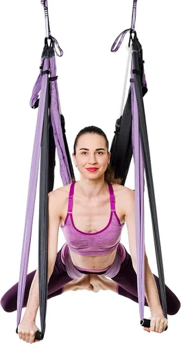 Vista 8 de Juego de columpio de yoga aéreo, hamaca de yoga, columpio colgante, kit de mosca de inversión de eslinga aérea, herramienta de inversión de Acro