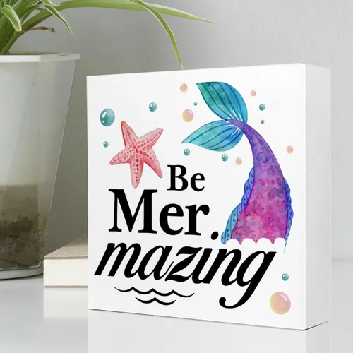 Vista 3 de Sunmer Mermazing - Cartel de madera de sirena divertido – Letrero rústico de madera de sirena para el hogar, sala de estar, escritorio de oficina
