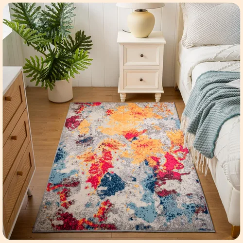 Vista 46 de Istana Alfombra larga antideslizante de 2.5 x 8 para el hogar, para pasillo y cocina, lavable, sedosa y suave al tacto, elegante, color azul y marfil