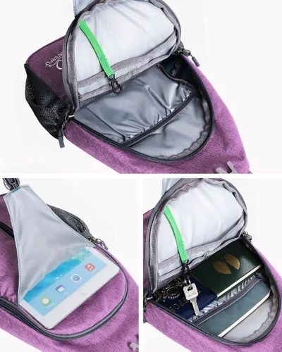 Vista 47 de Waterfly - Mochila cruzada tipo bandolera para viajes y caminatas, bolsa de pecho, Gris, talla única