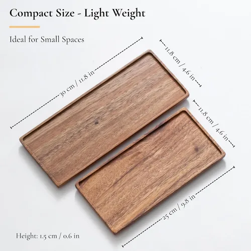 Vista 2 de Vandroop Bandeja de madera para servir, pequeñas bandejas decorativas para fiestas, aperitivos, té/café y queso, juego de 2 tablas de madera hechas