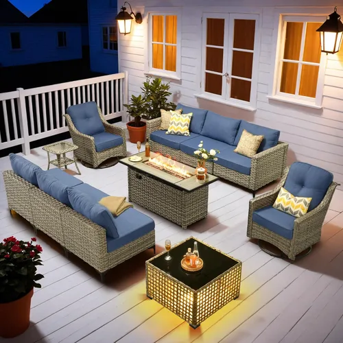 Vista 25 de HOOOWOOO Juego seccional de 2 piezas para patio al aire libre con 2 sillas medias sin brazos, color beige
