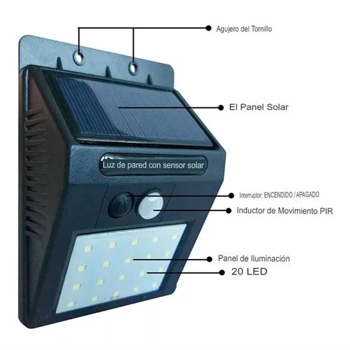 Vista 2 de Foco Solar 64 LED con Sensor