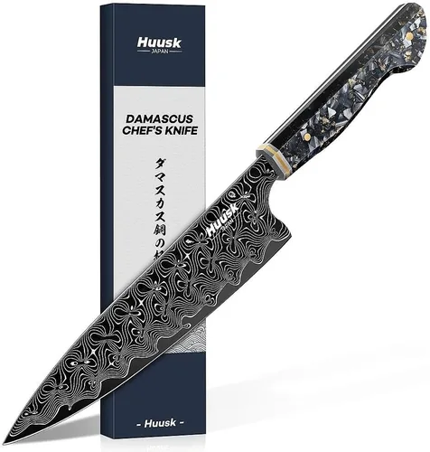 Vista 10 de Huusk Cuchillo de chef de 8 pulgadas, cuchillos de cocina Gyuto de acero Negro