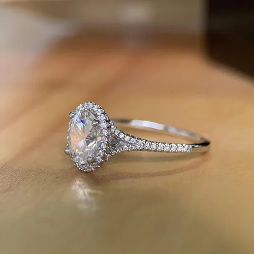 Vista 5 de CGSRING Anillo de compromiso de moissanita de corte ovalado de 1.5 quilates con halo oculto para mujer