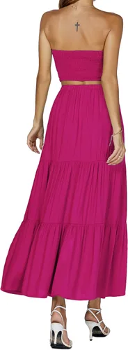 Vista 2 de LYANER Conjunto de 2 piezas para mujer con parte superior corta y falda larga con volantes