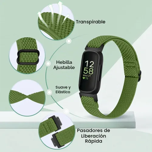 Vista 2 de Bandas elásticas de nailon compatibles con Fitbit Inspire 3/Inspire 2/Inspire HR/Inspire/Ace 3/Ace 2, correas elásticas ajustables suaves