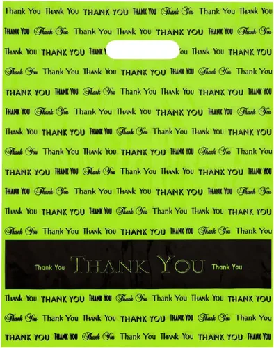 Vista 8 de 12x15 negro "Gracias" troquelado mango bolsas de plástico 50/cs