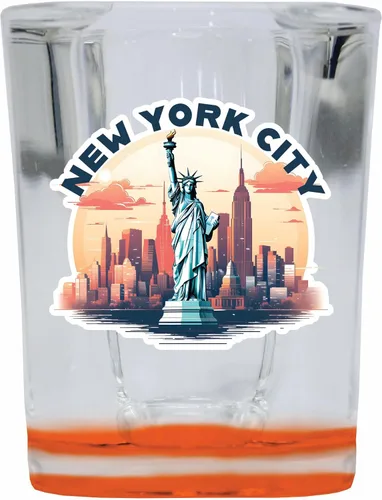 Vista 4 de New York City A Souvenir - Vaso de chupito cuadrado de 2.5 onzas, base azul, paquete de 2