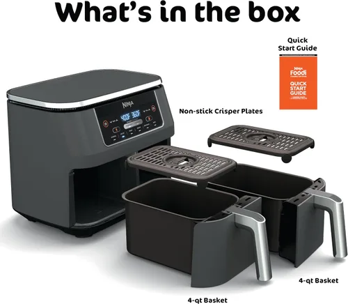 Vista 9 de Ninja DZ201 Foodi - Freidora de aire de 8 cuartos (8 qt) 6 en 1 con tecnología DualZone, 2 cestas con 2 canastas de freír independientes, Match Cook