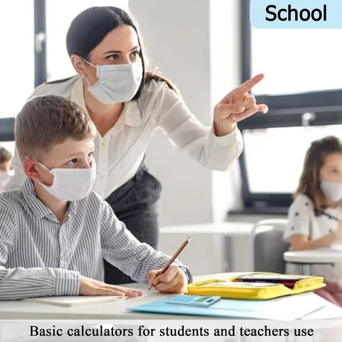 Vista 5 de Pequeña calculadora básica linda para niños, calculadora azul claro tamaño mini bolsillo