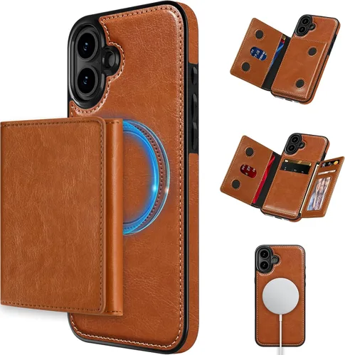 Vista 10 de LOHASIC Funda tipo cartera para iPhone 12 Pro Max, soporte para 6 tarjetas, parte trasera magnética desmontable, compatible con Mag-Safe, funda
