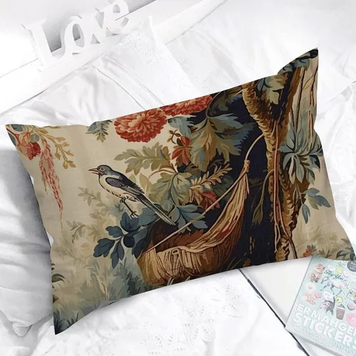 Vista 5 de ArogGeld Funda de cojín lumbar asiática de estilo chinoiserie, de lino marrón, pájaro y flor, funda de cojín asiática para sofá, silla de automóvil