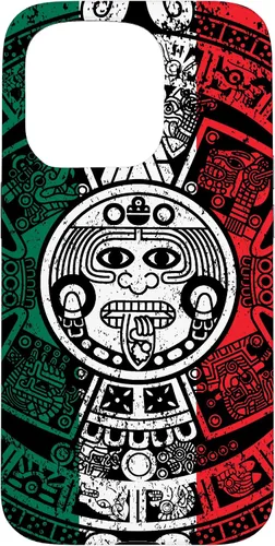 Vista 14 de Funda para iPhone 17 con calendario maya azteca con diseño de piedra solar envejecida de la bandera de México