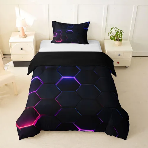 Vista 49 de Juego de funda de edredón con lazo de dibujos animados para niñas, tamaño individual, juegos de ropa de cama de princesa con lazo para niños, 2 Azul