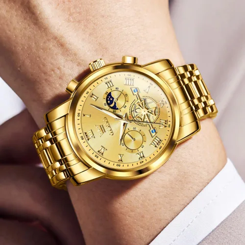 Vista 3 de OLEVS Reloj de pulsera ajustable de acero inoxidable impermeable para hombre, reloj analógico de cuarzo para hombre, moda de negocios, clásico