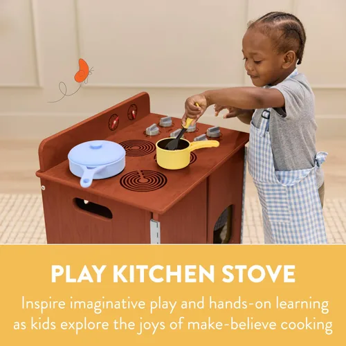 Vista 3 de Back2School Express Estufa de cocina para niños – Juego de juguetes de cocina de madera para niños pequeños, juego Montessori con almacenamiento