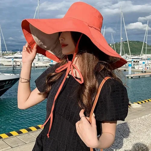 Vista 63 de Sombrero de sol de ala súper ancha para mujer, de algodón, plegable, reversible, con borde con cable, protección UV, verano, playa, viajes, jardín