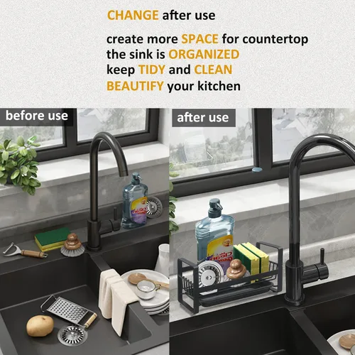 Vista 5 de Soporte de esponja de cocina para fregadero, organizador de fregadero de cocina, escurridor de bandeja de fregadero, trapos de platos, cepillo