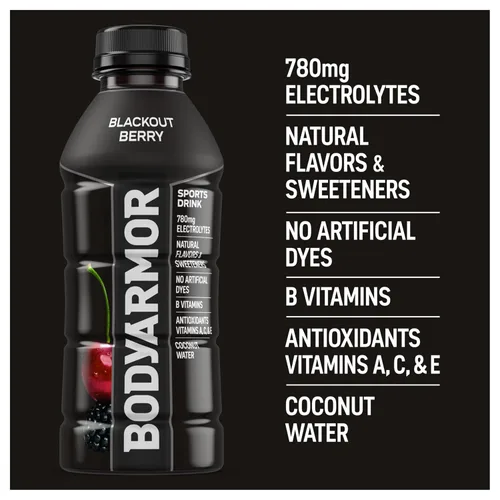 Vista 6 de BODYARMOR - Bebida deportiva, baya negra, sabores naturales con vitaminas, electrolitos ricos en potasio, perfecta para deportistas, 16 onzas