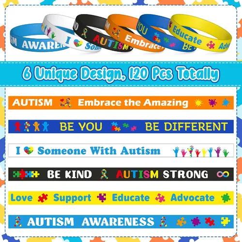 Vista 3 de WATINC Pulseras de silicona para concientización sobre el autismo, 6 piezas de rompecabezas coloridas, cintas elásticas, pulseras de goma