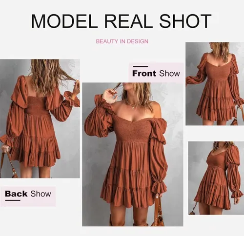 Vista 3 de Dokotoo - Vestido corto de verano para mujer 2022 elegante con hombros descubiertos cuello en V manga larga con volantes estilo skater