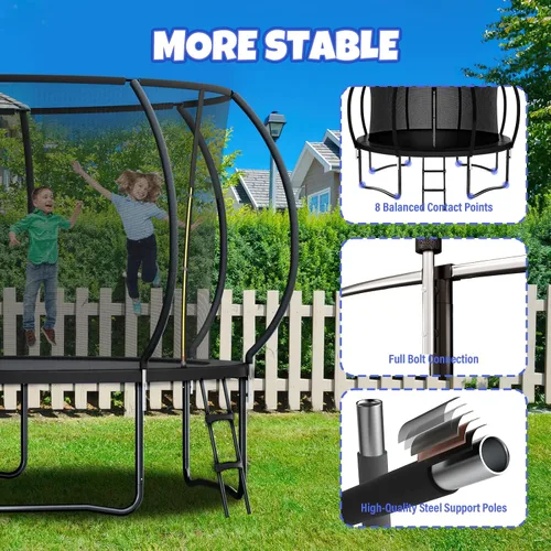 Vista 3 de Kiivakii Trampolín de 12, 14, 16 pies, trampolines grandes para exteriores para niños y adultos, trampolines recreativos con aro de baloncesto