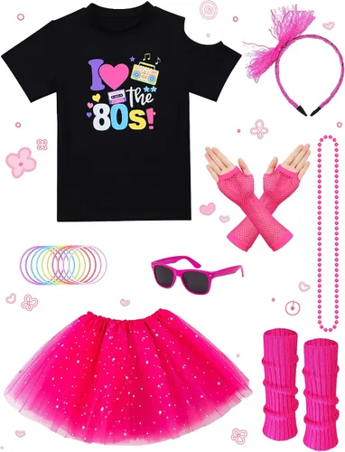 Vista 7 de VVHAITUO Disfraces de los años 80 para niños, disfraz de los años 80 para niñas, trajes de los años 80 para niñas, para cosplay, fiesta de los años