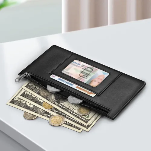 Vista 6 de Fintie Funda delgada para tarjetas de crédito, bolsa de cambio, bloqueo RFID, con bolsillo con cremallera para efectivo, monedas, recibos, tarjetas