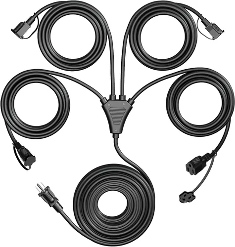 Vista 8 de Eversimpleinc Cable de extensión divisor negro de 1 a 4 (combinado de 31 pies, de extremo a extremo 13 pies), enchufe de 3 clavijas con 4 tomas