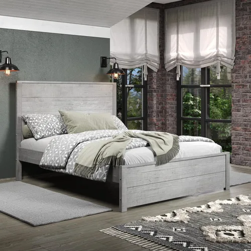 Vista 12 de Camaflexi Hampton Marco de cama rústico de madera maciza con cabecero, soportes de listones de madera, tamaño Queen, acabado blanco costero