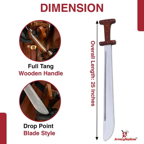 Vista 2 de Armory Replicas Battle Ready - Espadas medievales - Cuchillas de acero de alto carbono con fundas de cuero, espiga completa
