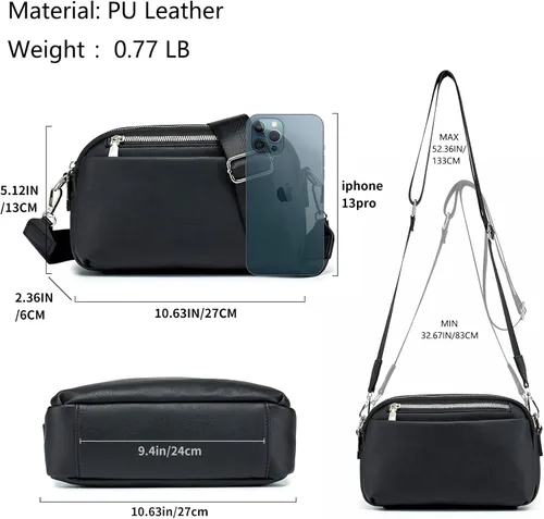 Vista 5 de POIUGOYA Bolsos cruzados pequeños para mujer, bolsos de hombro y bolsos de cuero para mujer, bolso de mano con cuatro cremalleras para cámara