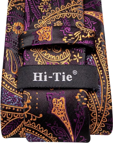 Vista 67 de Hi-Tie Corbatas de seda para hombre, diseño de cachemira a rayas, con bolsillo, gemelos cuadrados, conjunto formal de negocios